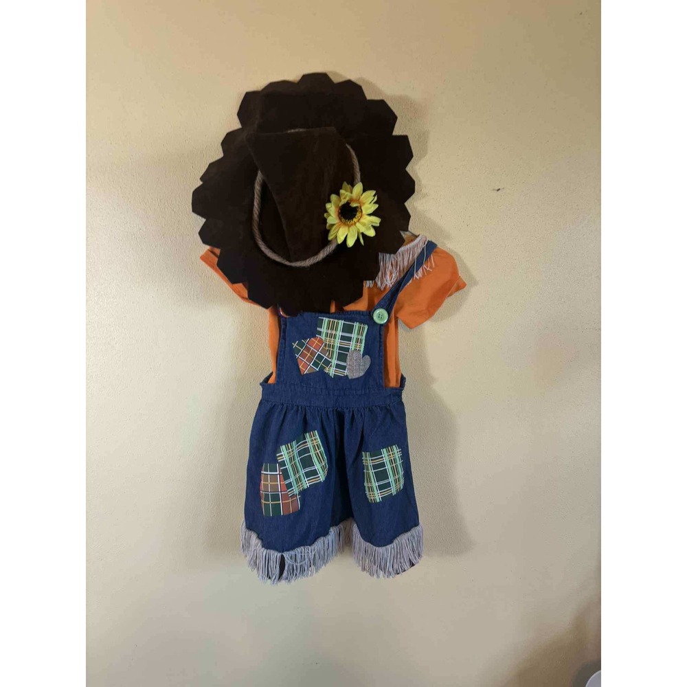 Kids Scarecrow Costume Outfit Set w/ Hat Overall T‎ Shirt Halloween Size 5/6